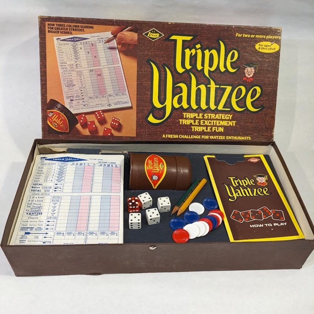 Vintage 1972 Triple Yahtzee Board Game E.S. Lowe No 928 Complete Retro Dice Game